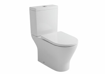 Modern white ceramic toilet bowl with closed lid on a white background, studio shot