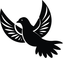 A flying dove of peace silhouette with outstretched wings, a symbol of freedom and nature