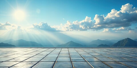 Sunrise Over Mountain Range with Reflective Tile Floor