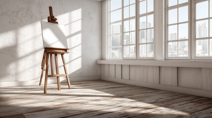 自然光差し込む画家のアトリエ