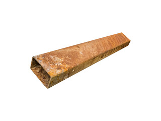 Rusty rectangular hollow metal profile is isolated.