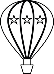 Hot Air Balloon Line Art Minimalist Independence Day Design with Bold Black Outline