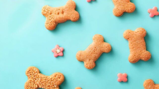 A delightful arrangement of colorful gingerbread cookies features playful shapes and vibrant colors on a bright blue surface, perfect for festive occasions.