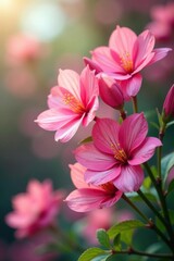 Vibrant blooms gently sway, soft focus, blurred background , sun, design