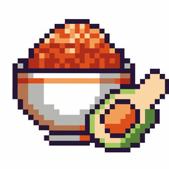 Fototapeta premium pixel art rice bowl with avocado retro digital art concept