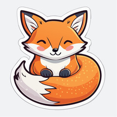 Obraz premium Kawaii Fox Sticker Curled Up with Thick Outline and Soft Colors