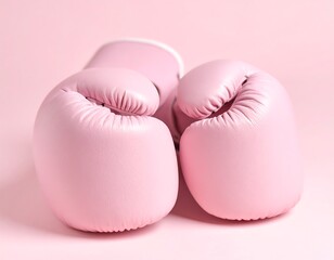 A pair of pink boxing gloves rests on a pink background
