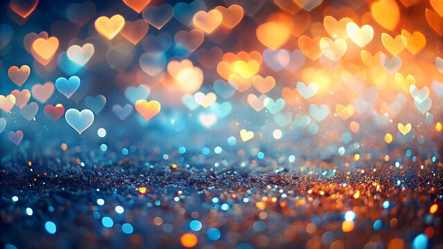 Romantic heart shaped bokeh glitter background