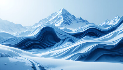 Majestic Snow-Covered Mountains with Unique Wave-Like Snow Formations