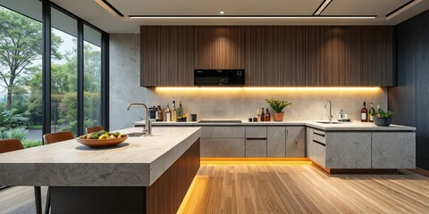 Modern Kitchen Interior with Natural Light and Wooden Accents