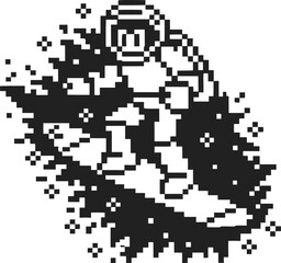 Fototapeta premium Pixel art astronaut surfing through space on pixelated board, cosmic adventure design