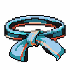 Obraz premium Pixel art martial arts blue belt, karate training symbol of achievement and skill