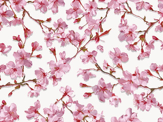 Fototapeta premium cherry blossom, flower, pattern, floral, seamless, vector, illustration, nature, spring, blossom, design, wallpaper, decoration, flowers, pink, cherry, tree, art, leaf, beauty, plant, texture, branch,