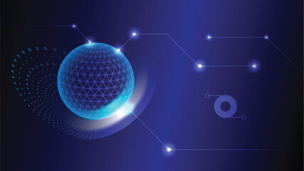 : Futuristic Hexagonal Sphere Abstract Blue Tech Orb with Geometric Grid