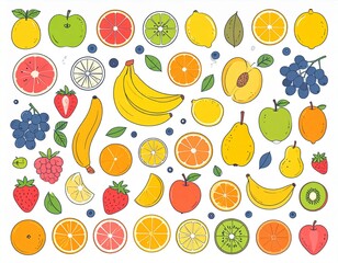 Obraz premium Colorful Fruit Medley in Flat Vector Style