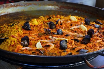Big seafood paella in Valencian Community, Spain