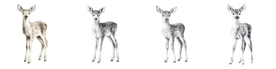 Fototapeta premium Adorable, playful fawns in various poses, showcasing soft fur, innocent expressions, and delicate features in a serene, natural environment for wildlife photography enthusiasts