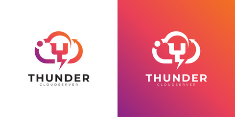 Modern cloud computing logo with gradient, arrow, and lightning bolt design