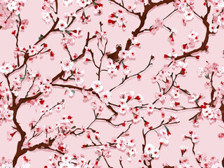 cherry blossom, flower, pattern, floral, seamless, vector, illustration, nature, spring, blossom, design, wallpaper, decoration, flowers, pink, cherry, tree, art, leaf, beauty, plant, texture, branch,