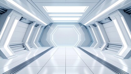 Fototapeta premium Futuristic Modern Empty stage background technology Sci-fi interior concept 3d render