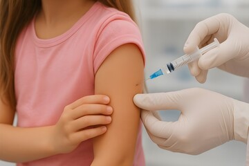 Child's arm getting vaccinated - medical concept. 