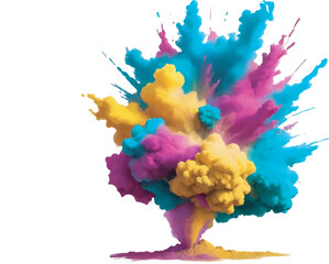 Colorful holi powder on white background. colorful vibrant rainbow holi paint color powder explosion with bright colors isolated white background.