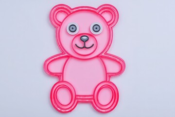 Obraz premium This pink bear-shaped fidget toy features pop bubbles designed for sensory play. The toy encourages relaxation and focus, making it suitable for all ages and various activities.