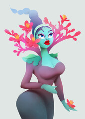 Illustration. Fictional character. Girl in the form of a flower. Flower fairy.