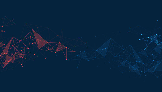 Geometric connected background. Connecting dots and lines. Global network connection. Banner template for technology.