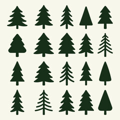 Set of Pine Tree Silhouette Icons – Vector Evergreen Christmas Tree Collection