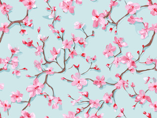 cherry blossom, flower, pattern, floral, seamless, vector, illustration, nature, spring, blossom, design, wallpaper, decoration, flowers, pink, cherry, tree, art, leaf, beauty, plant, texture, branch,