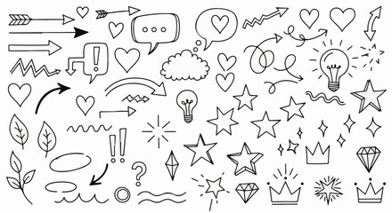 Hand Drawn Marker Line & Arrow Elements – Pencil, Brush, Scribble, and Icon Set