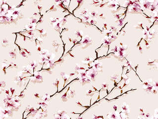 cherry blossom, flower, pattern, floral, seamless, vector, illustration, nature, spring, blossom, design, wallpaper, decoration, flowers, pink, cherry, tree, art, leaf, beauty, plant, texture, branch,