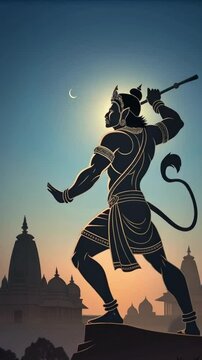 hanuman jayanti warrior with crescent moon