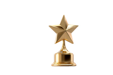 Golden star trophy with a shiny finish on a transparent background