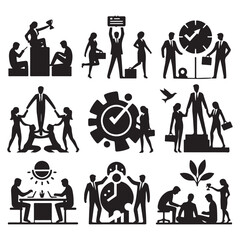 Business Teamwork and Success Vector Icons Set – Growth, Innovation, and Leadership.