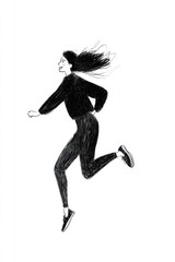 Obraz premium A happy woman running illustration drawing female.