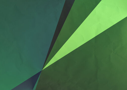 Abstract green futuristic background with lines. Geometric shape natural crumpled paper frame. Line stripes.