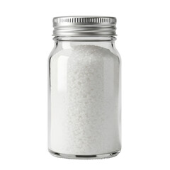 White Granules in a Clear Glass Jar with Silver Lid