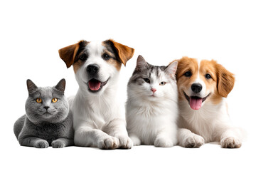 Pets posing together on a transparent background for a fun display