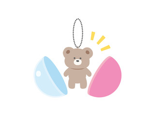 中身にぬいぐるみが入ったカプセルトイのイラスト素材　/ガチャガチャ、ガシャポン、景品、おもちゃ、開封