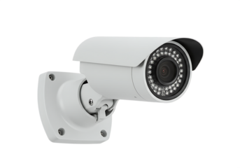 Modern surveillance camera mounted on a wall capturing security footage and protecting property Isolated on transparent background