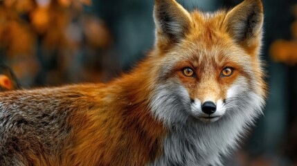 Obraz premium Captivating Portrait of a Red Fox Amidst the Autumnal Hues of Nature