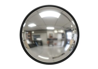 Round, highly reflective, chrome safety mirror