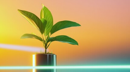 Fototapeta premium Eco-tech image of plant growing from chip, symbolizing sustainable innovation