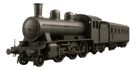 Naklejka premium Vintage steam locomotive with detailed wheels and boiler design on transparent background.
