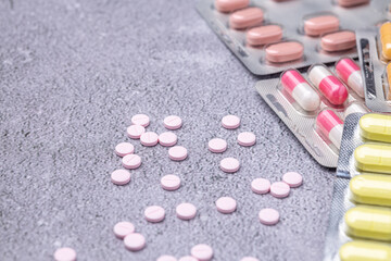 Variety of medicines and drugs.Medicine and healthcare concept.Variety of medicines and drugs.Medicine and healthcare concept.Pill for the prescription and treatment various diseases chemistry
