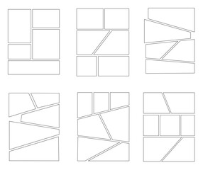 Set of templates for manga comic panels including 6 templates. Comic or Manga background frames and panels, designed for use by mangaka or comic artists. Backgrounds for comics or manga.	