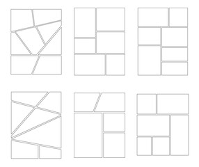 Set of templates for manga comic panels including 6 templates. Comic or Manga background frames and panels, designed for use by mangaka or comic artists. Backgrounds for comics or manga.	