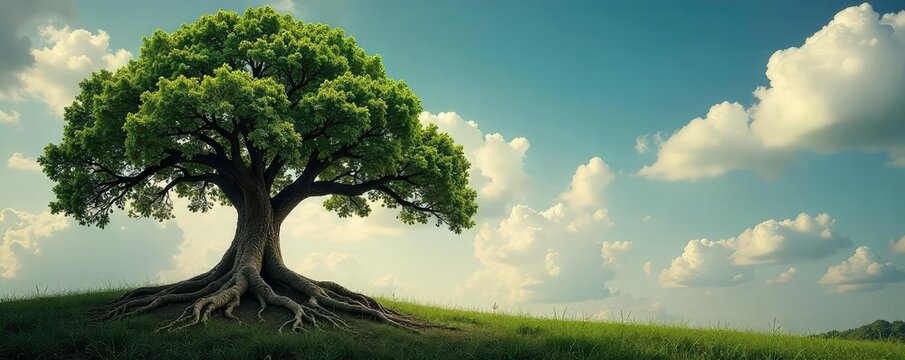 A well-established business, symbolized by a sturdy oak tree with deep roots, signifying longevity, stability, and enduring success in the corporate world , ambition, company, results